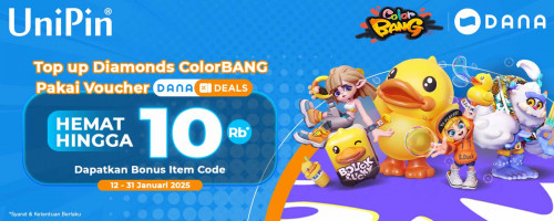 Januari  – Dapatkan Bonus Item Code & Top up diamonds ColorBANG di UniPin Bisa Hemat Rp 10,000